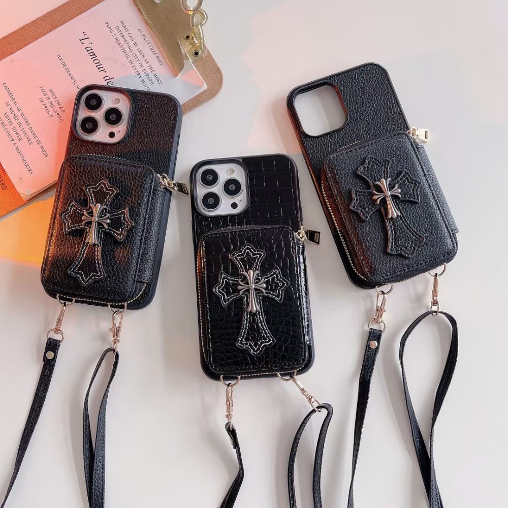 Chrome Hearts iPhone14/14+/14proケースブランド 純正レザー 黒色