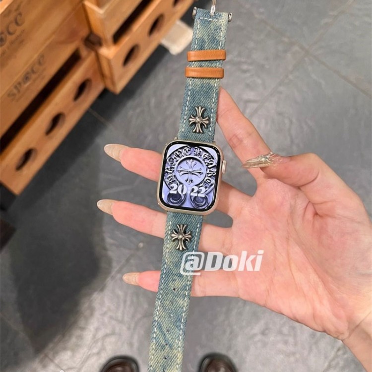 クロムハーツ Chrome Hearts ブランド Apple Watch 9 ultra バンド 華奢革 交換バンドハイブランドアップルウォッチ9 8/se2革ベルト 耐久性男性向けアップルウオッチ se2/7 8 9 スポーツベルト 上質ブランドiwatch 7 8 9 バンド 丈夫