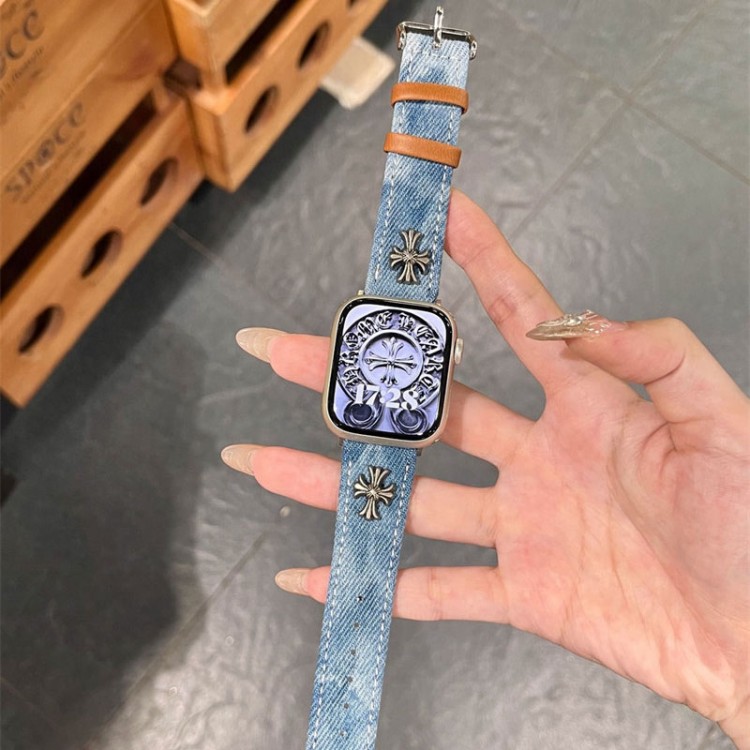 クロムハーツ Chrome Hearts ブランド Apple Watch 9 ultra バンド 華奢革 交換バンドハイブランドアップルウォッチ9 8/se2革ベルト 耐久性男性向けアップルウオッチ se2/7 8 9 スポーツベルト 上質ブランドiwatch 7 8 9 バンド 丈夫