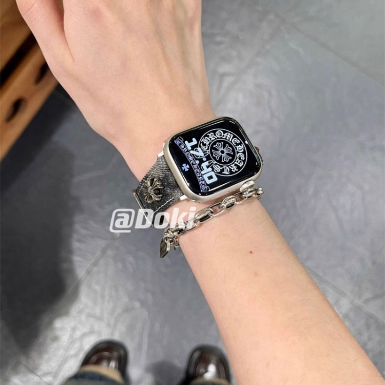 クロムハーツ Chrome Hearts ブランド Apple Watch 9 ultra バンド 華奢革 交換バンドハイブランドアップルウォッチ9 8/se2革ベルト 耐久性男性向けアップルウオッチ se2/7 8 9 スポーツベルト 上質ブランドiwatch 7 8 9 バンド 丈夫