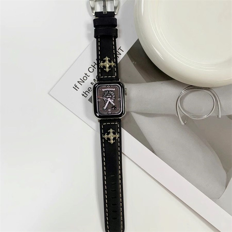 クロムハーツ Chrome Hearts  アップルウォッチ9 8/se2革ベルト 耐久性ブランドiwatch 7 8 9 バンド 丈夫